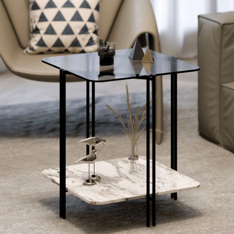 Modernistic Glass Top Square End Table 23.7" Tall Side Table with Shelf Clearhalo 'Coffee & Accent Tables' 'End & Side Tables' 'end_side_tables' 'furn' 'furn_end_side_tables' 'Furniture' 'Living Room Furniture' 1200x1200_4f8b62a1-d290-49d0-b74b-d02cf8a78137