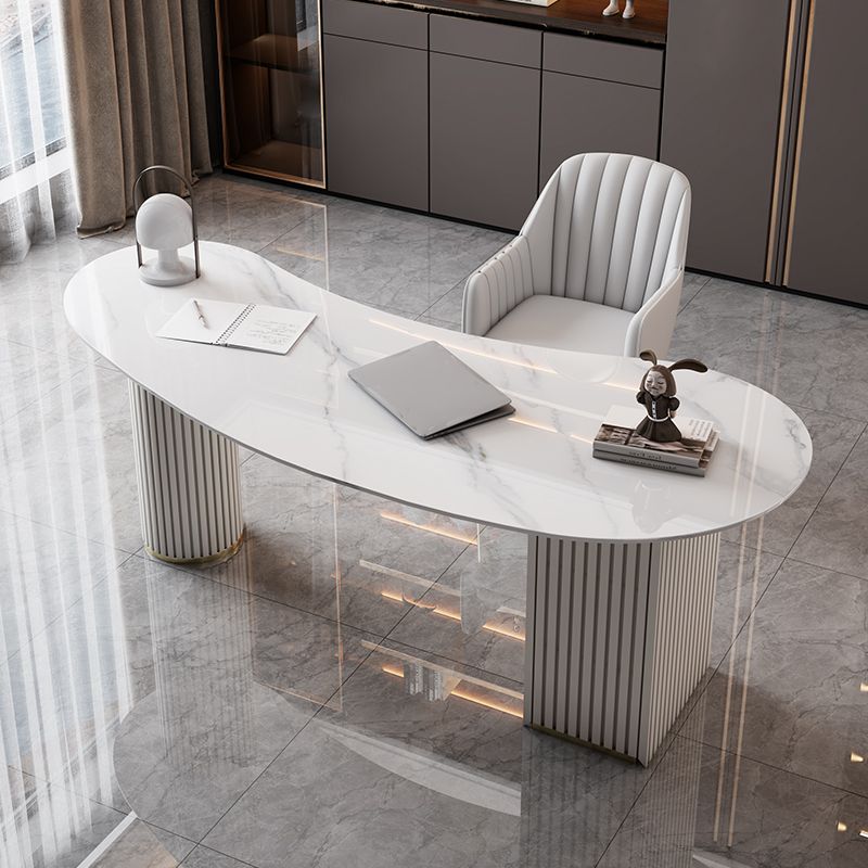 Unconventional Shape Office Desk Pedestal Glam Writing Desk in White Clearhalo 'furn' 'furn_office_desk' 'Furniture' 'Office Desks' 'Office Furniture' 'office_desk' 1200x1200_4f8de947-1743-49fd-813b-70e0137afea4