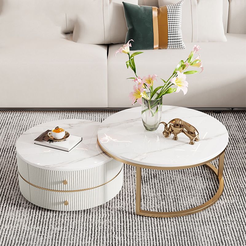 Round Coffee Table Slate Frame Nesting Coffee Table Set with Drawer Clearhalo 'Coffee & Accent Tables' 'Coffee Tables' 'coffee_tables' 'furn' 'furn_coffee_tables' 'Furniture' 'Living Room Furniture' 1200x1200_4f8ef32d-61c9-41f4-81bd-88fab762f1c5