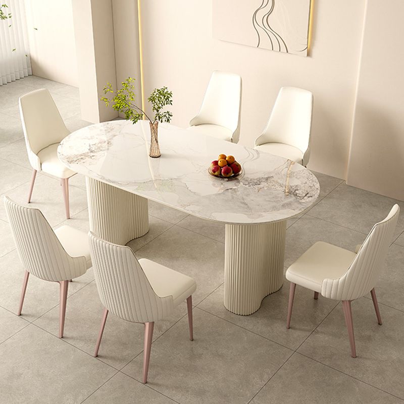Simplicity Style Dinette Table Stone Oval Dining Room Table in White Clearhalo 'Dining Tables & Seating' 'Dining Tables' 'dining_table' 'furn' 'furn_dining_table' 'Furniture' 'Kitchen & Dining Furniture' 1200x1200_4f8fb1e4-1321-4033-af19-c4d7f0aa8b21
