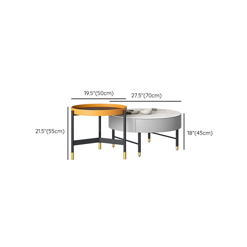Glam Cocktail Table Round Stone 4 Legs Gold Coffee Cocktail Table