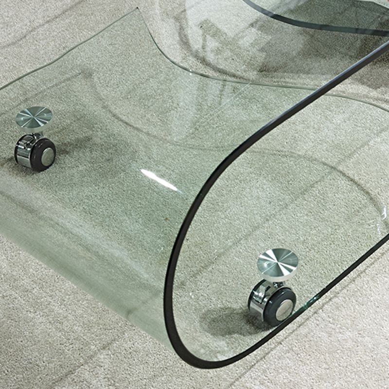 Modern Rectangle Glass Coffee Table Abstract Cocktail Table with Storage