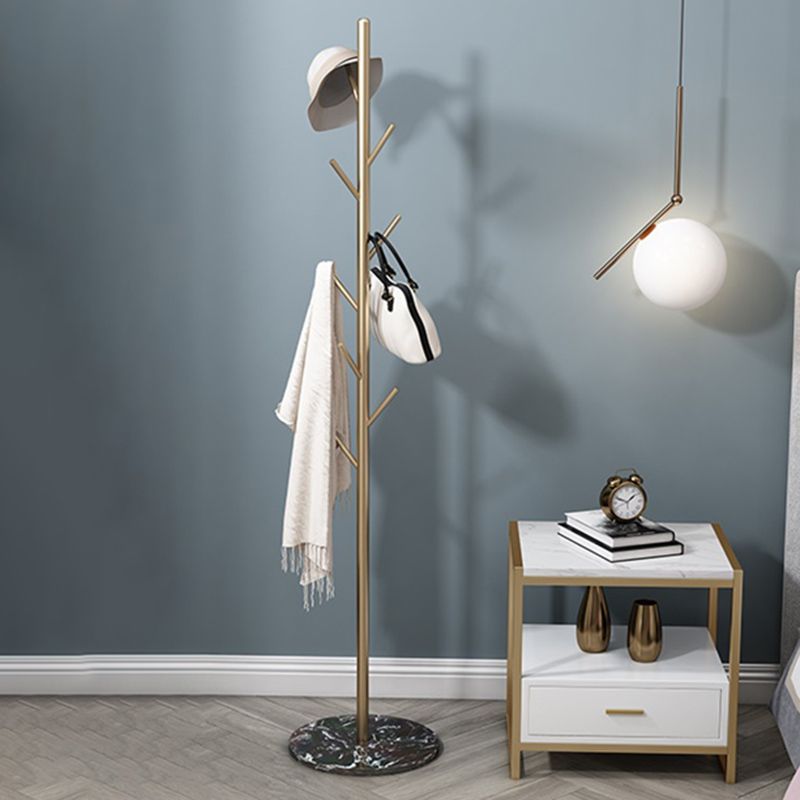 Moderna estante de abrigo Marble Bottom Metal Entry Hall Arbel con ganchos de abrigo