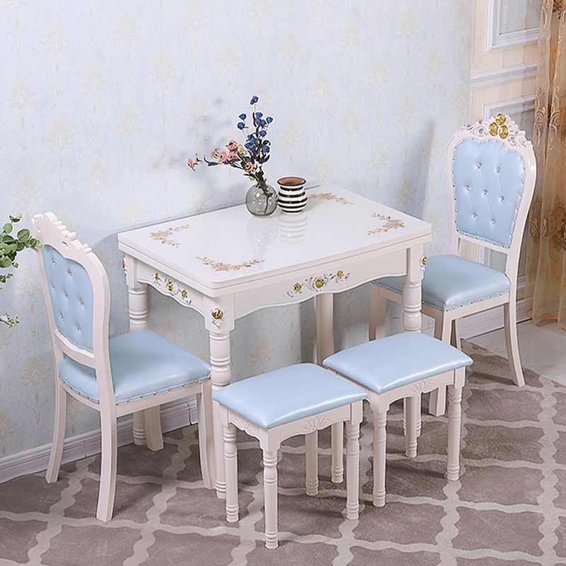 White Extendable Dining Table Solid Wood Dining Table for Dining Room