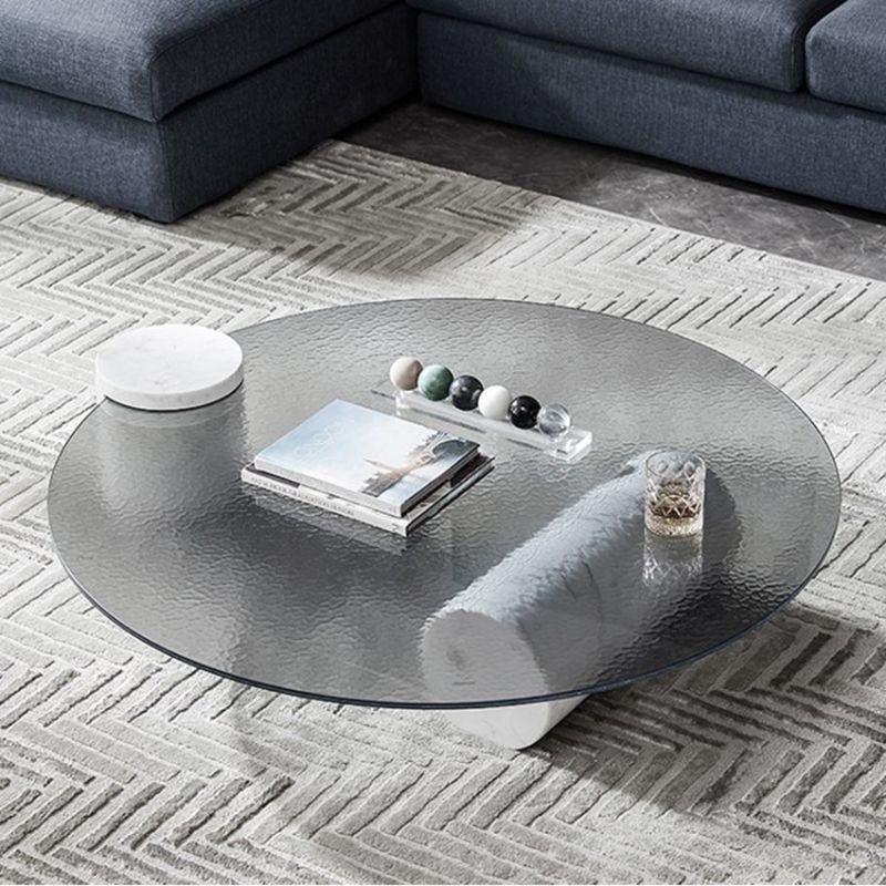 9.8"H Modern Marble Abstract Base Glass Round Coffee Table for Living Room Clearhalo 'Coffee & Accent Tables' 'Coffee Tables' 'coffee_tables' 'furn' 'furn_coffee_tables' 'Furniture' 'furniture_coffee_tables' 'Living Room Furniture' 1200x1200_4f9423e0-d4d1-46a4-8880-08889f061a10