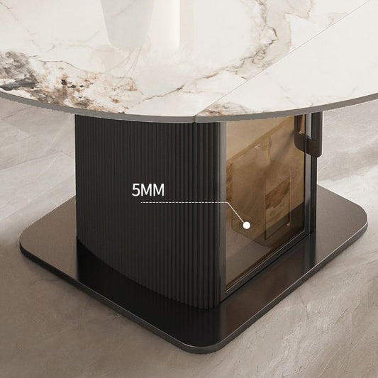 Nordic Sintered Stone Table Set of 5/7 with Round Table Foldable Dining Set with Leather Chairs Clearhalo 'Dining Room Sets' 'Dining Tables & Seating' 'dining_room_set' 'furn' 'furn_dining_room_set' 'Furniture' 'furniture_dining_room_set' 'Kitchen & Dining Furniture' 'kitchen&dining_furn' 'kitchen' 1200x1200_4f94843a-4b1f-45c8-9534-e3eefa672971