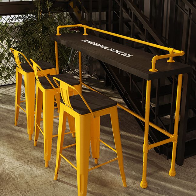 Industrial Wood Pub Table with Rectangle Table Top Yellow Trestle Table - 42" H Clearhalo 'Bar Furniture' 'Bar Tables' 'bar_tables' 'furn' 'furn_bar_tables' 'Furniture' 'furniture_bar_tables' 'Kitchen & Dining Furniture' 1200x1200_4f94dbab-da87-4dcf-b835-ebf8afc9ea42