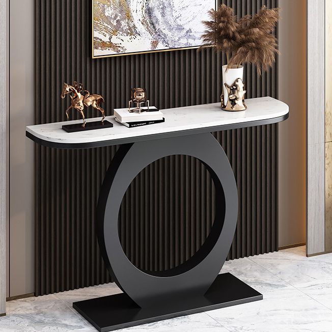 Half Moon Console Table with Pedestal Base for Hall Accent Table Clearhalo 'Console Tables' 'console_tables' 'Entry & Mudroom Furniture' 'furn' 'furn_console_tables' 'Furniture' 1200x1200_4f969592-b9c7-4375-9d62-c1a9a9f8c8fd