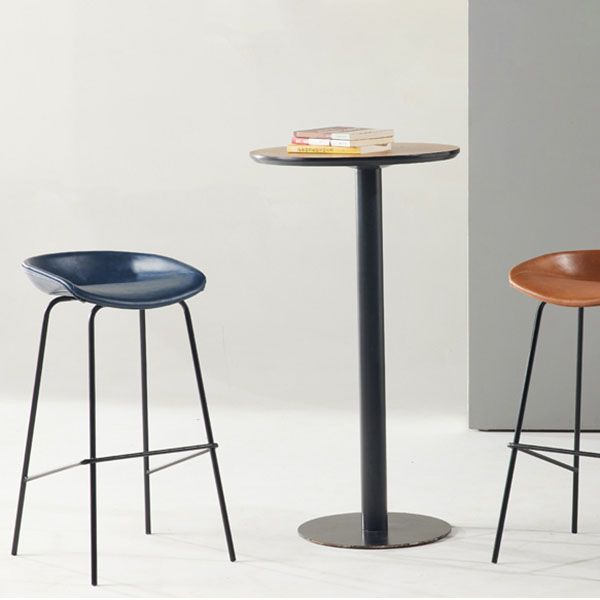Zeitgenössischer mattes Finish Leder Barstool Low Back Coffee Shop Hocker
