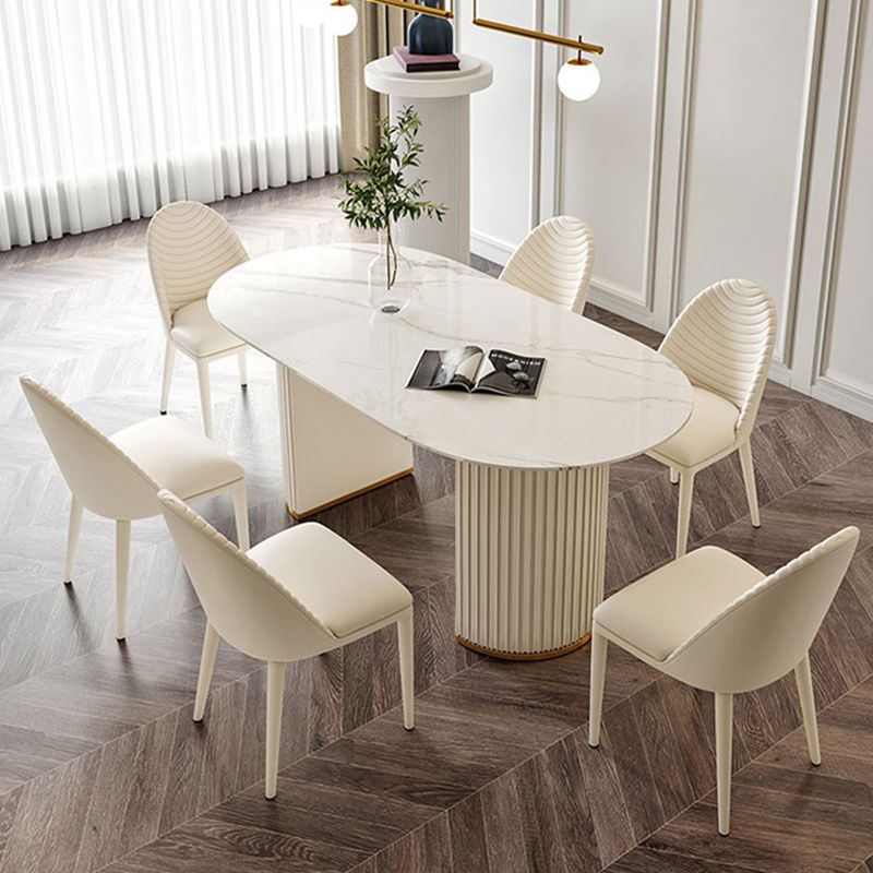 Glam Sintered Stone Dining Table Oval Shape Kitchen Dining Table with Double Pedestal Bases Clearhalo ' dining_table' 'Dining Tables & Seating' 'Dining Tables' 'furn' 'furn_dining_table' 'Furniture' 'furniture_dining_table' 'Kitchen & Dining Furniture' 'kitchen&dining_furn' 'kitchen' 'kitchen_dining_table' 1200x1200_4f9a2648-d98c-4448-b470-0418528492b3