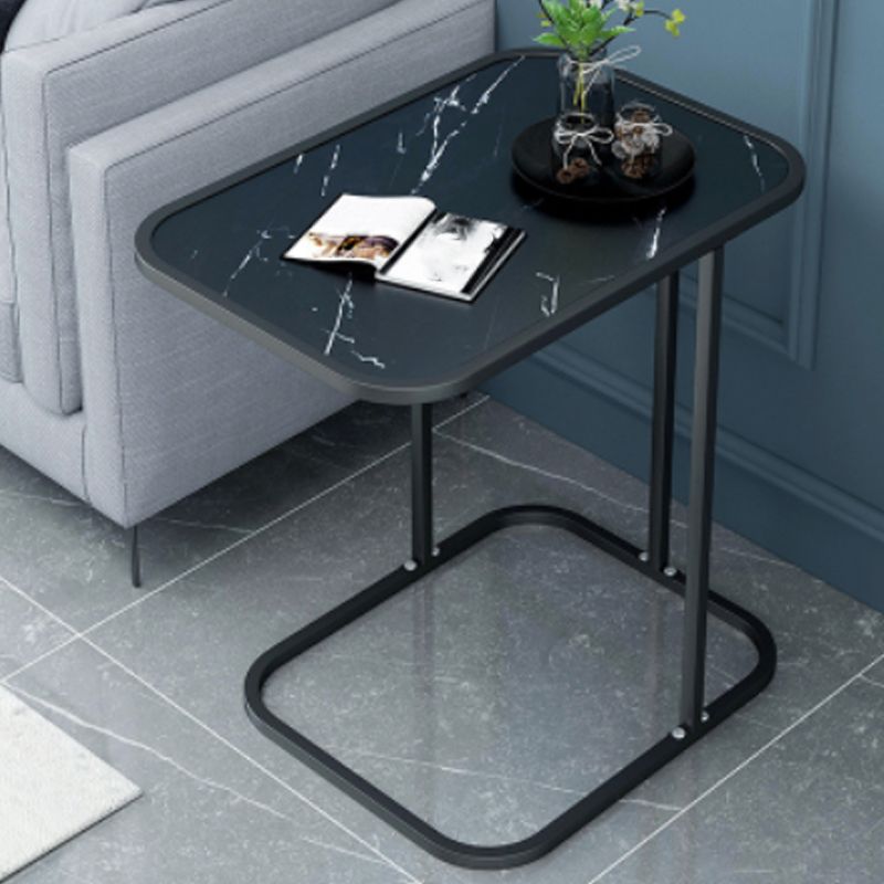 Glam Black/White Wood Side Table Stainless Steel Frame End Table