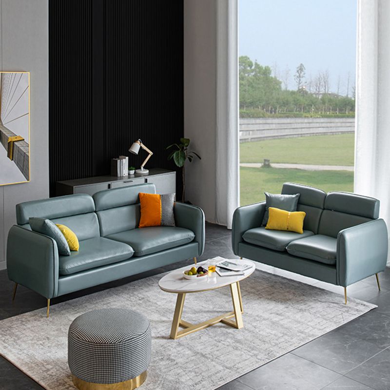Sofá de brazo cuadrado moderno de cuero de cuero sintético con almohada cosida con almohada cosida