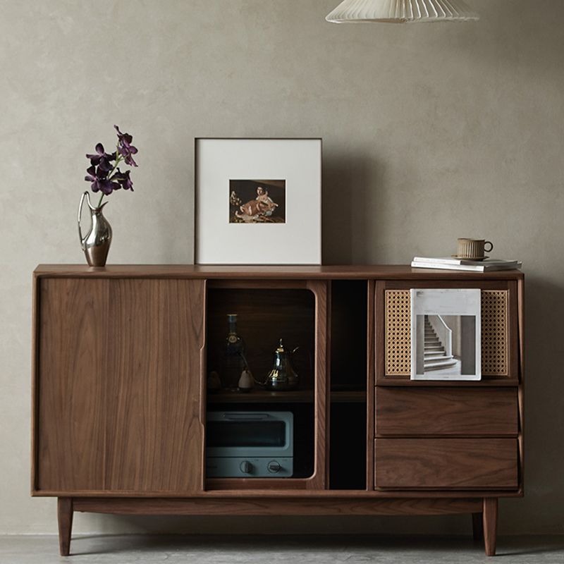 Sideboard marrone a buffet in legno massiccio contemporaneo con 2 cassetti