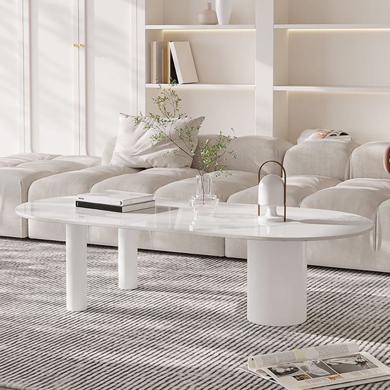 Modern Style White/Black Rock Slab Top Iron Craft Round Coffee Table