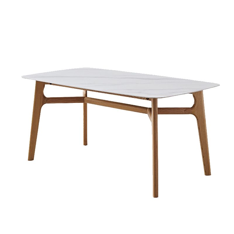 Contemporary Style Rectangle Table Sintered Stone Table with Wood Legs for Kitchen