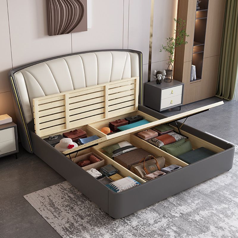 ウィングバックヘッドボードベッドレザーベッドフレーム86.61 "灰色の長さ