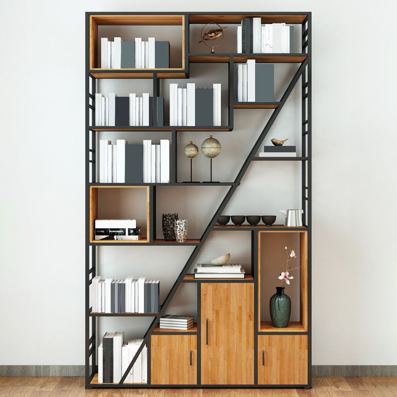 Metal and Wooden Shelf Bookcase with Doors Modern Bookshelf for Office Clearhalo 'Bookcases' 'furn' 'furn_bookcases' 'Furniture' 'furniture_bookcases' 'Office Furniture' 1200x1200_4fa0a99f-3dfa-4952-8b1c-77ea5e3d5f5b