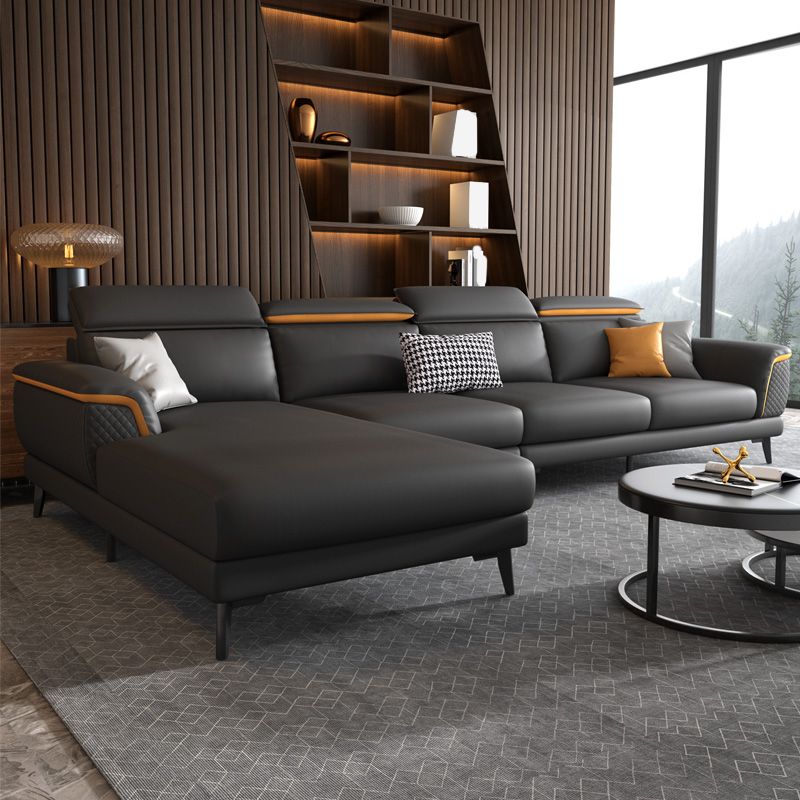 L-Shape Faux Leather Slipcovered Sofa Stain-Resistant Sectional and Chaise for 4 People Clearhalo 'furn' 'furn_sectionals' 'Furniture' 'furniture_sectionals' 'Living Room Furniture' 'Sectionals' 1200x1200_4faa9b1f-013f-44a8-ae41-d9e89651626f