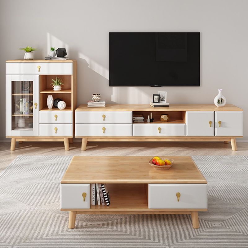 Wooden TV Media Stand Open Storage Media Console with Drawers Clearhalo 'furn' 'furn_tv_stands_entertainment_centers' 'Furniture' 'Living Room Furniture' 'TV Stands & Entertainment Centers' 'TV Stands & Media Storage Furniture' 'tv_stands_entertainment_centers' 1200x1200_4fac353a-b568-46d6-83f9-b48569bf1df6