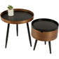 Modern Style Round 3 Legs Side Table Set in Black with Storage