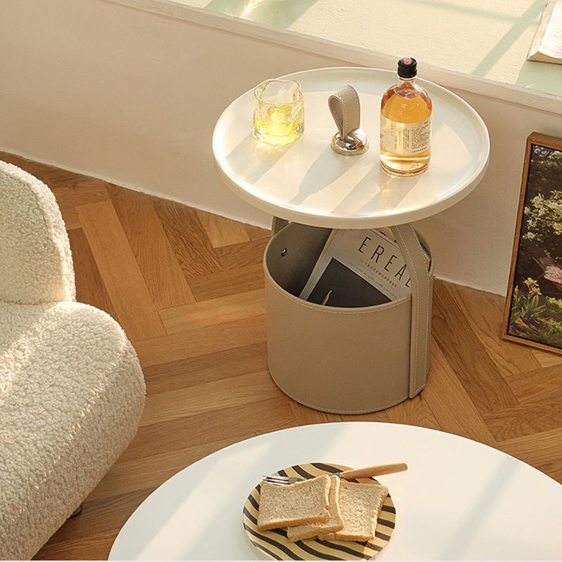 コンテンポラリーラウンドサイドエンドテーブルレザーペデスタルエンドテーブル