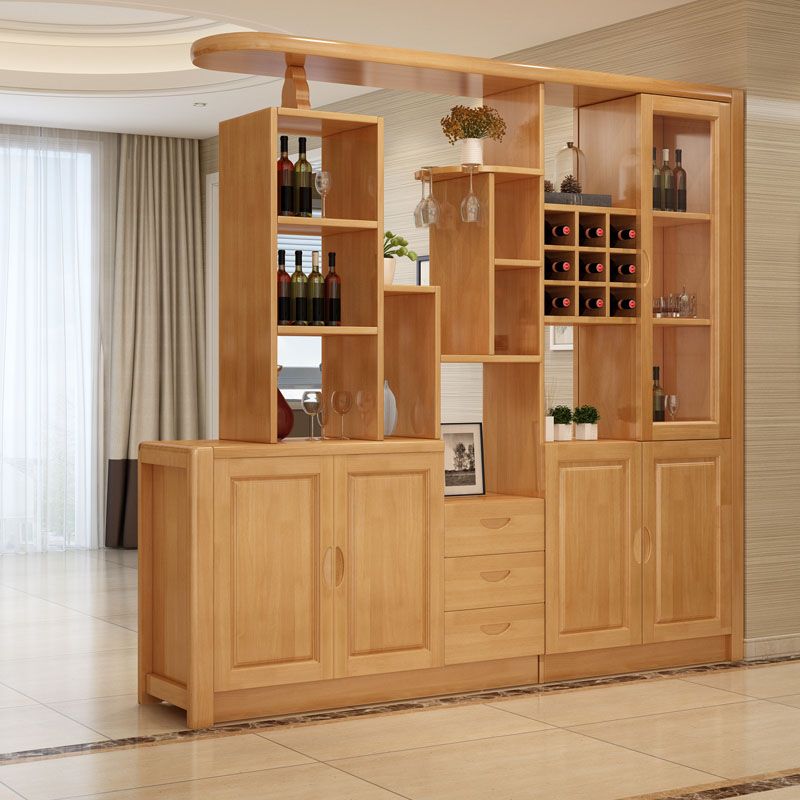 Solid Wood Modern Bar Pulls Accent Cabinet with Doors and Drawers