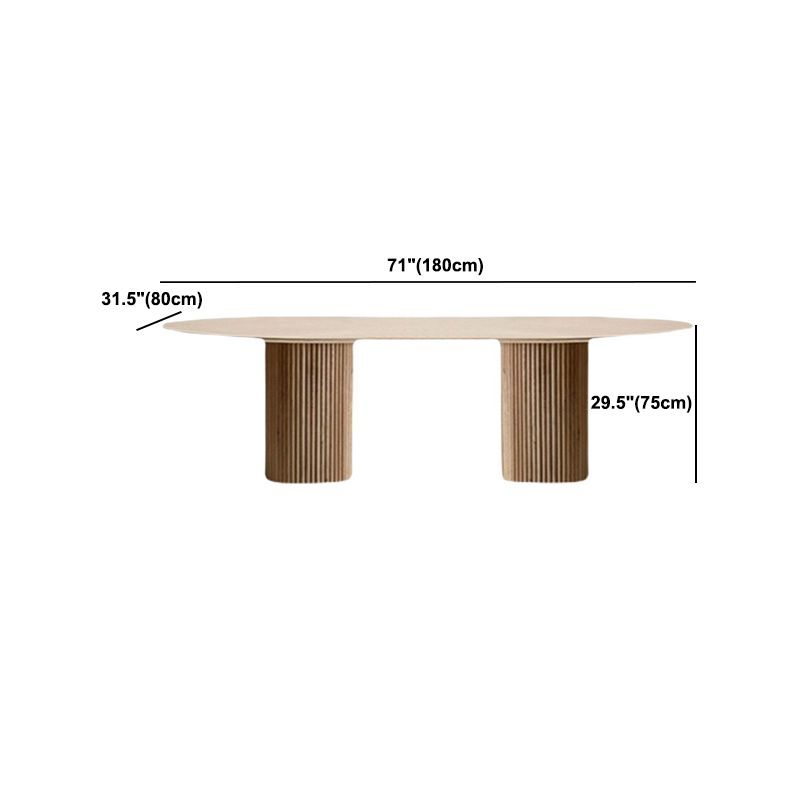 Natural Double Pedestal Dining Table Modern Oval Wood Home Dinner Room Kitchen Table
