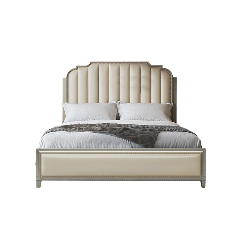 Stepped Glam Bed Frame Beech Standard Bed with Nail Head Trim Clearhalo 'Bedroom Furniture' 'Beds' 'furn' 'furn_beds' 'Furniture' 1200x1200_4fbaf752-0bc1-4579-ba9c-f82a1d8ca851