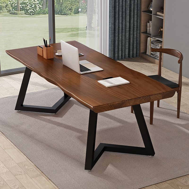 Rectangle Double Pedestal Industrial Dining Table Wood Color Fixed Table of Solid Wood Clearhalo ' dining_table' 'Dining Tables & Seating' 'Dining Tables' 'furn' 'furn_dining_table' 'Furniture' 'furniture_dining_table' 'Kitchen & Dining Furniture' 'kitchen&dining_furn' 'kitchen' 'kitchen_dining_table' 1200x1200_4fc3e207-dccf-4fea-8157-57eaaba4331c