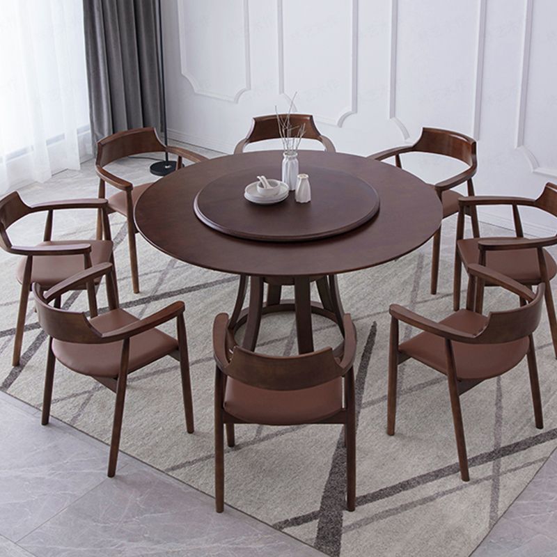 Rotatable Wooden Round Table in Brown Rubber Wood Dining Table with Pedestal Clearhalo ' dining_table' 'Dining Tables & Seating' 'Dining Tables' 'furn' 'furn_dining_table' 'Furniture' 'furniture_dining_table' 'Kitchen & Dining Furniture' 'kitchen&dining_furn' 'kitchen' 'kitchen_dining_table' 1200x1200_4fc7ed85-e87a-414b-a349-28f92ecf9ecb