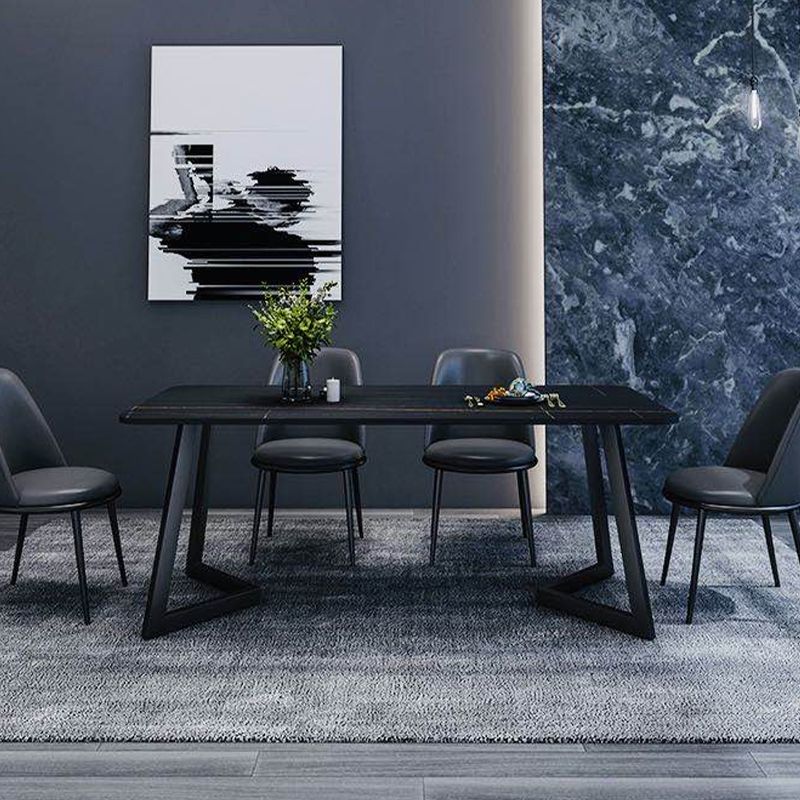 Rectangle Black Base Dining Room Kitchen Table Industrial Fixed Dinner Table Clearhalo 'Dining Tables & Seating' 'Dining Tables' 'dining_table' 'furn' 'furn_dining_table' 'Furniture' 'Kitchen & Dining Furniture' 1200x1200_4fc80015-ebe5-438e-ae1b-424c8f092606