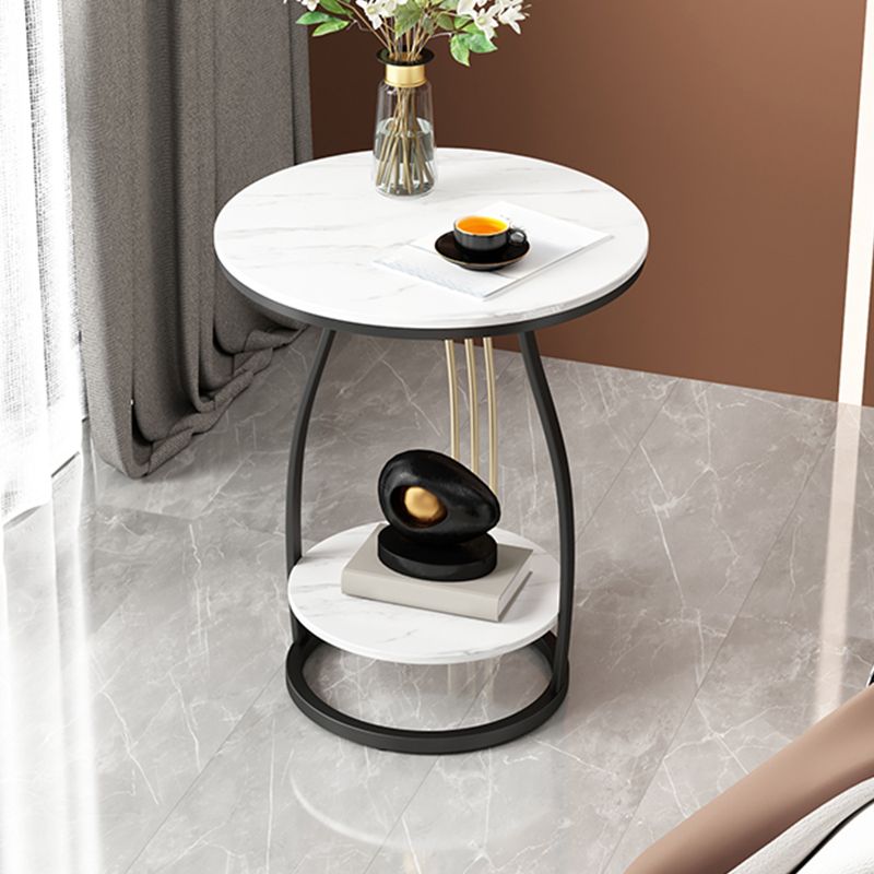 Modernistic Metal Frame End Table Round End Table with Slate Top