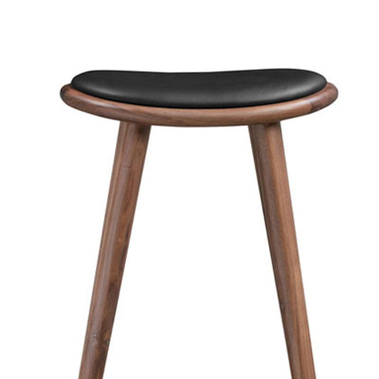 Sgabello con bancone senza schienale in legno massiccio contemporaneo con cuscino in pelle
