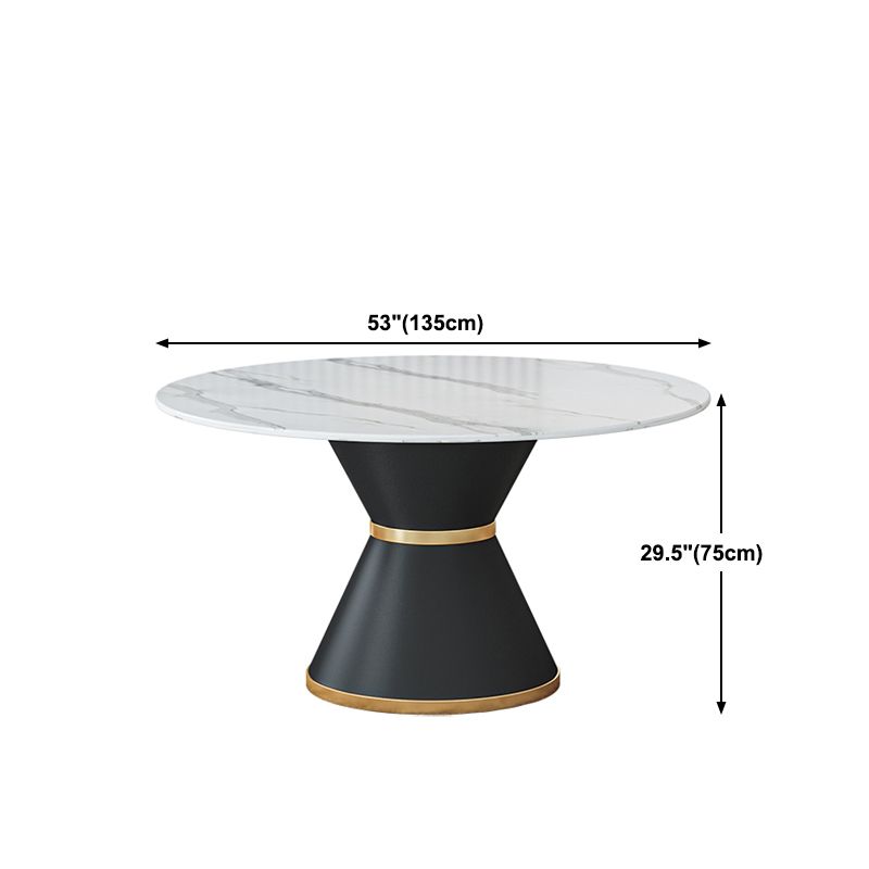 Round Stone Dining Table Black Base Traditional Luxury Dinette Table in White Clearhalo 'Dining Tables & Seating' 'Dining Tables' 'dining_table' 'furn' 'furn_dining_table' 'Furniture' 'furniture_dining_table' 'Kitchen & Dining Furniture' 1200x1200_4fcf0883-a0bd-4ba1-a43d-06fa07c56df6