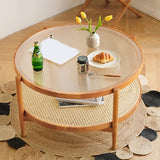 Moderno vetro in vetro in legno massiccio 4 gambe rotonde a doppio livello da soggiorno.