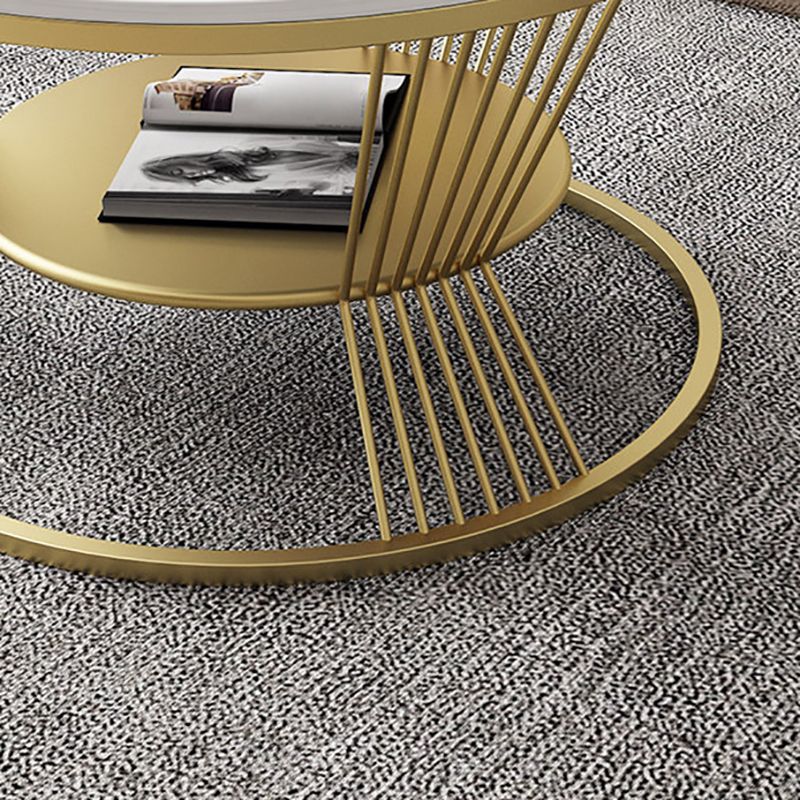 Glam Round Stone Top Coffee Table with Steel Shelf and Frame Base Clearhalo 'Coffee & Accent Tables' 'Coffee Tables' 'coffee_tables' 'furn' 'furn_coffee_tables' 'Furniture' 'Living Room Furniture' 1200x1200_4fde4031-d50f-41a2-a017-5ca950153659