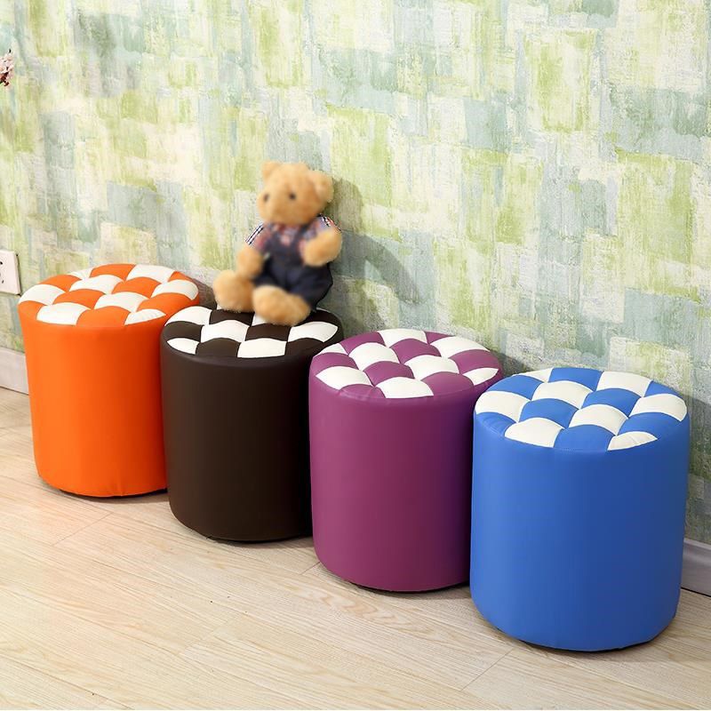 Contemporary Pouf Ottoman Faux Leather Upholstered Tufted Square Pattern Round Ottoman Clearhalo 'furn' 'furn_ottomans_poufs' 'Furniture' 'Living Room Furniture' 'Ottomans & Poufs' 'ottomans_poufs' 1200x1200_4fdec7fd-45e4-4488-bca5-023729f3478b