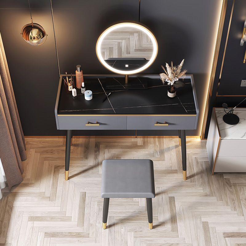 Grey Vanity Bedroom Stone Top Make-up Vanity with Storage Drawers