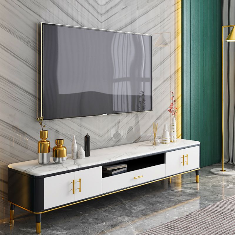 Glam Style TV Stand Stone White Color Open Rangement TV Console avec étagères