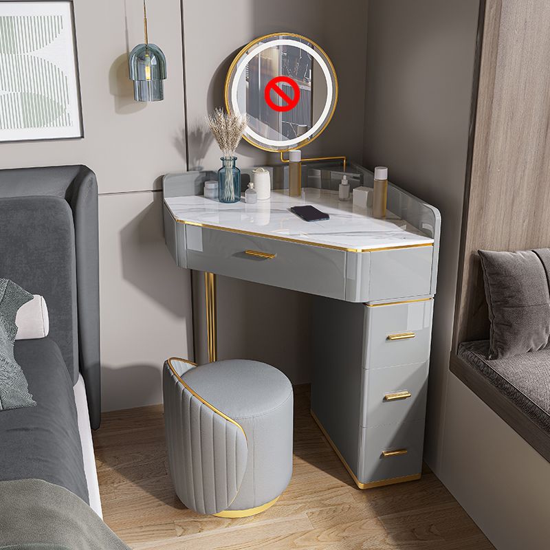 Glam Dressing Table Stool Set with Drawers, Slate Top Makeup Vanity Set
