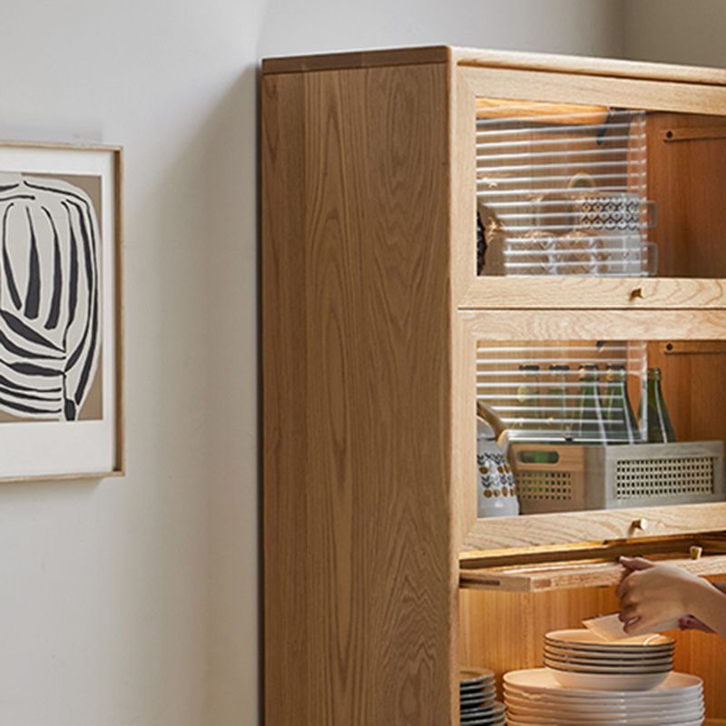 Modern Oak Finished Glass Door Sideboard in Natural with Lights Clearhalo 'buffet_sideboard' 'Buffets & Sideboards' 'furn' 'furn_buffet_sideboard' 'Furniture' 'Kitchen & Dining Furniture' 1200x1200_4fedcec9-c44a-448b-aee9-35567b293b0b