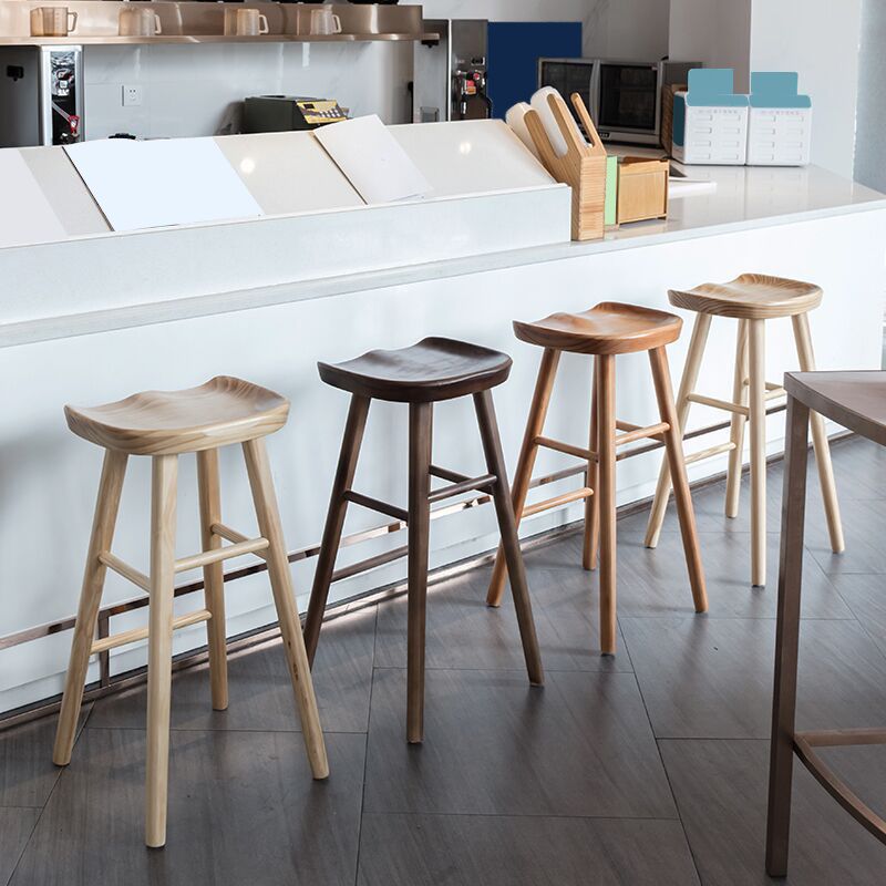 Modern Backless Armless Counter Stool Pine Wood Cafe Bar Stool with Pedal