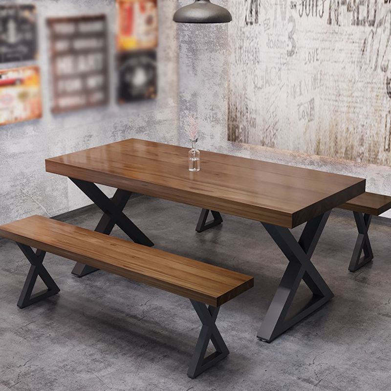 Rectangle Dining Table Industrial Dining Table with Iron Base Clearhalo 'Dining Tables & Seating' 'Dining Tables' 'dining_table' 'furn' 'furn_dining_table' 'Furniture' 'Kitchen & Dining Furniture' 1200x1200_4ff1cd95-3c8c-4d90-ab47-8240e8e7b0e4