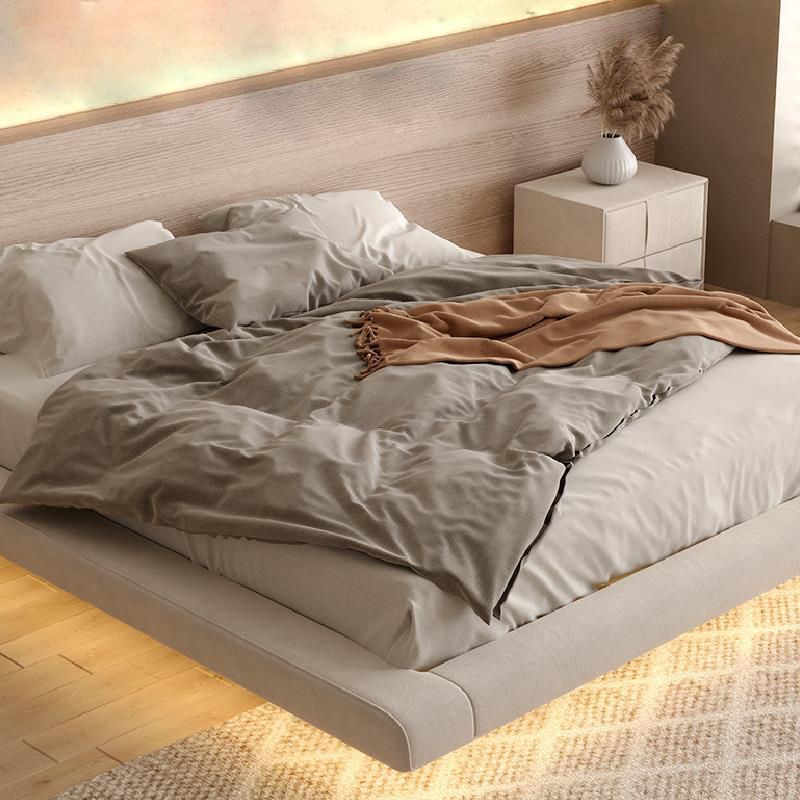 Light Beige Platform Bed Frame Wood and Upholstered Platform Bed with Metal Legs Clearhalo 'Bedroom Furniture' 'Beds' 'furn' 'furn_beds' 'Furniture' 1200x1200_4ff33821-347c-4b26-bd8f-b27dd6bfa7d8