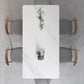 Tavolo bianco in pietra sinterizzato Tavolo da ristorante moderno con base in legno e 4 gambe