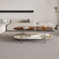 15.74" H Oval Glass Coffee Table Stainless Steel Sled Cocktail Table with Shelf