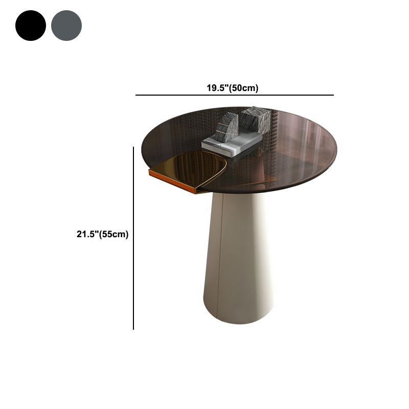 Modern Round Glass Top Side Table 21.65" Tall Leather Pedestal End Table