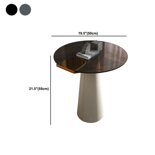 Tavolo da lato superiore in vetro rotondo moderno 21.65 "tavolo da piedistallo in pelle alta