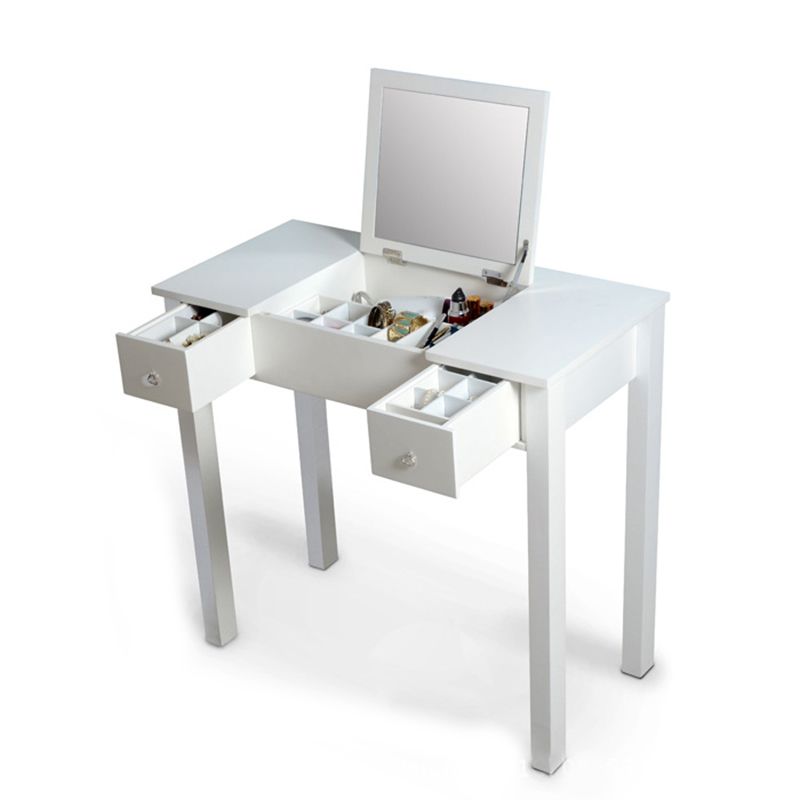 Capovolgimento a specchio singolo vanity scrivania doppia cassettiera dritta piedi in bianco in bianco