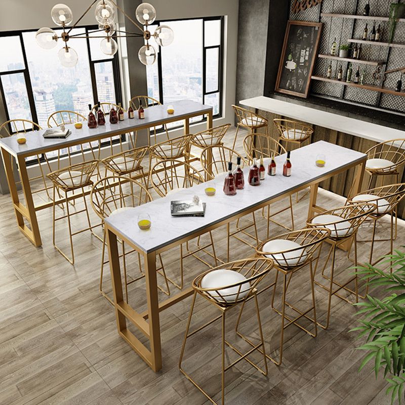Glam Bar Height Table White Faux Marble Top Bistro Bar Table with Trestle Base Clearhalo 'Bar Furniture' 'Bar Tables' 'bar_tables' 'furn' 'furn_bar_tables' 'Furniture' 'Kitchen & Dining Furniture' 1200x1200_50094dd9-2a7c-4df1-b98b-08e54e7b112f